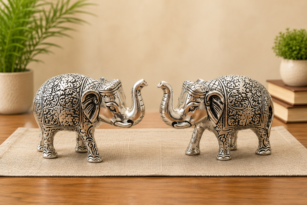 Silver Elephant Pair Showpiece for Home Decor