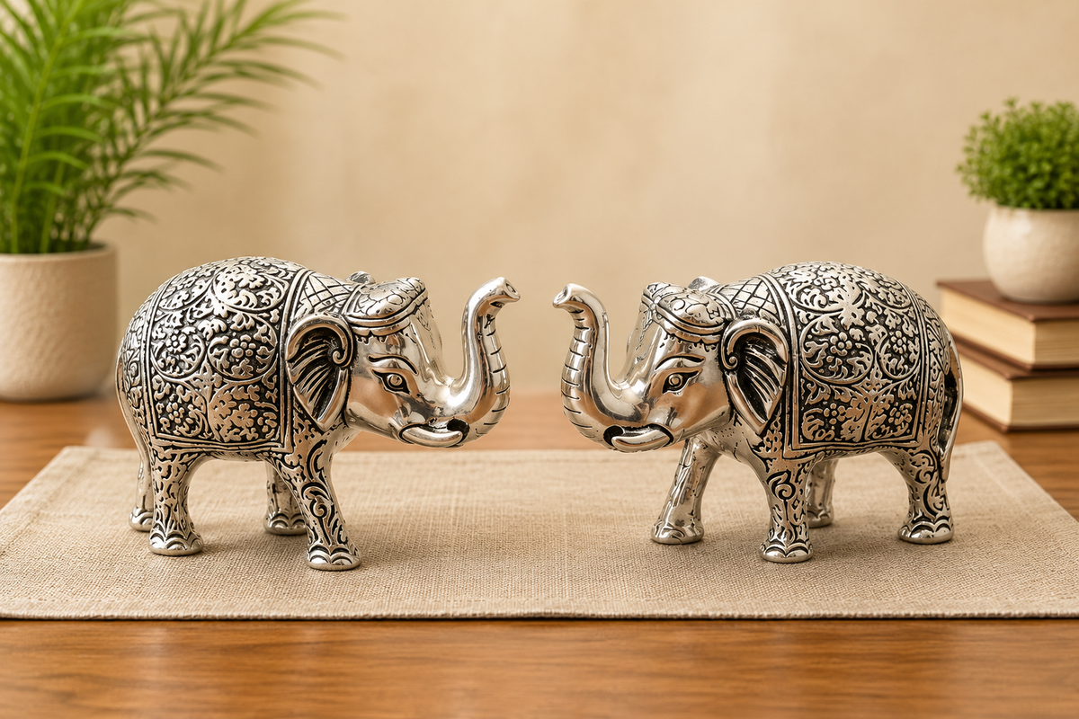 Silver Elephant Pair Showpiece for Home Decor