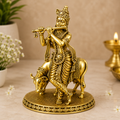 Golden Lord Krishna Ji Idol with Cow for Home Decor