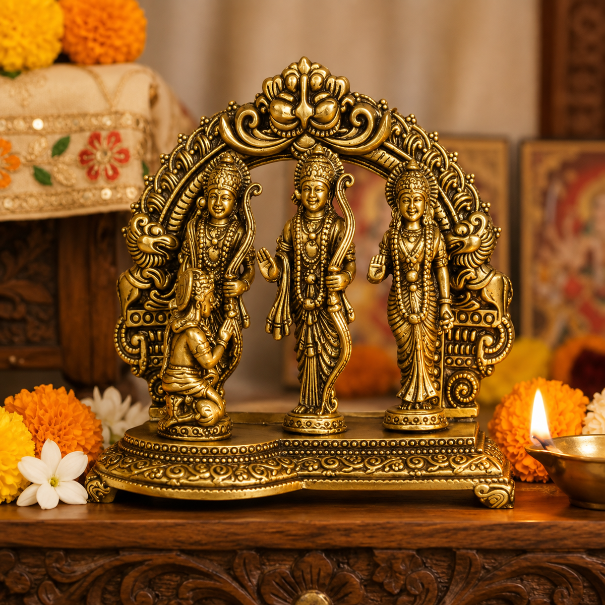Antique Golden Ram Darbar Idol for Home Temple