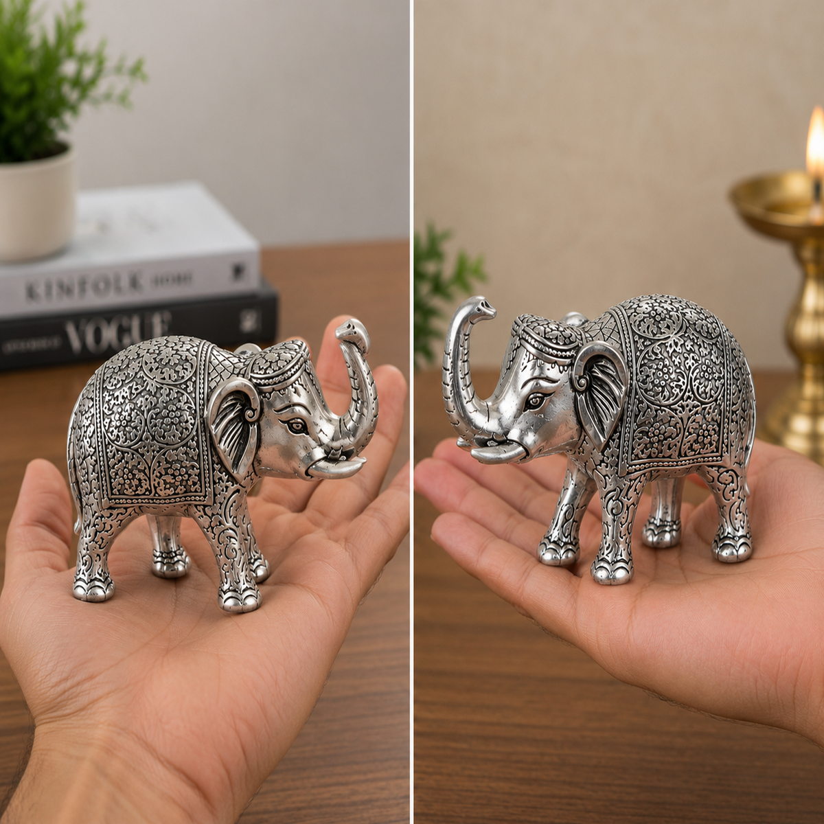Silver Elephant Pair Showpiece for Home Decor