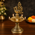 Golden Peacock Oil Diya Lamp for Home Temple Decor