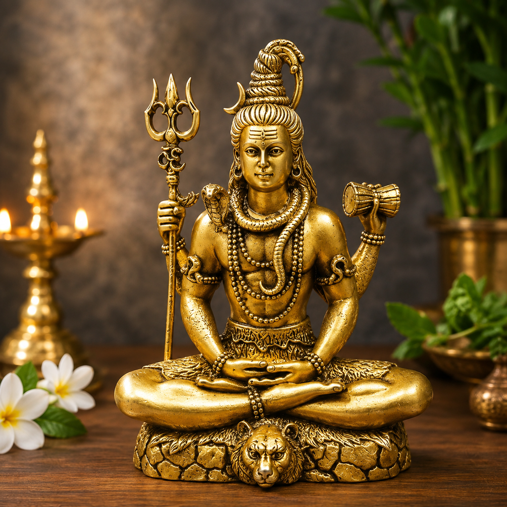Golden Lord Shiva Ji Idol with Naga for Home Temple