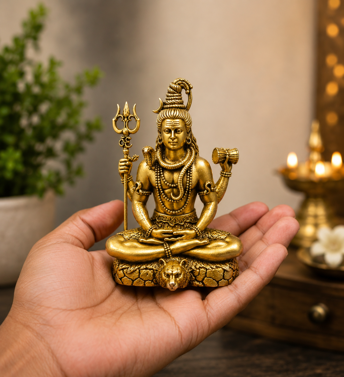Golden Lord Shiva Ji Idol with Naga for Home Temple