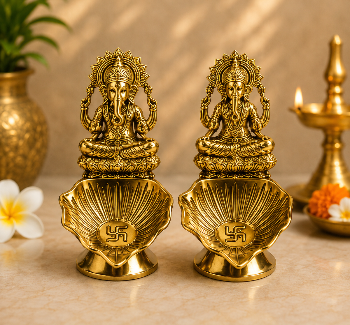 Golden laxmiji and ganesh ji God Idol Pair for Home Temple Decor