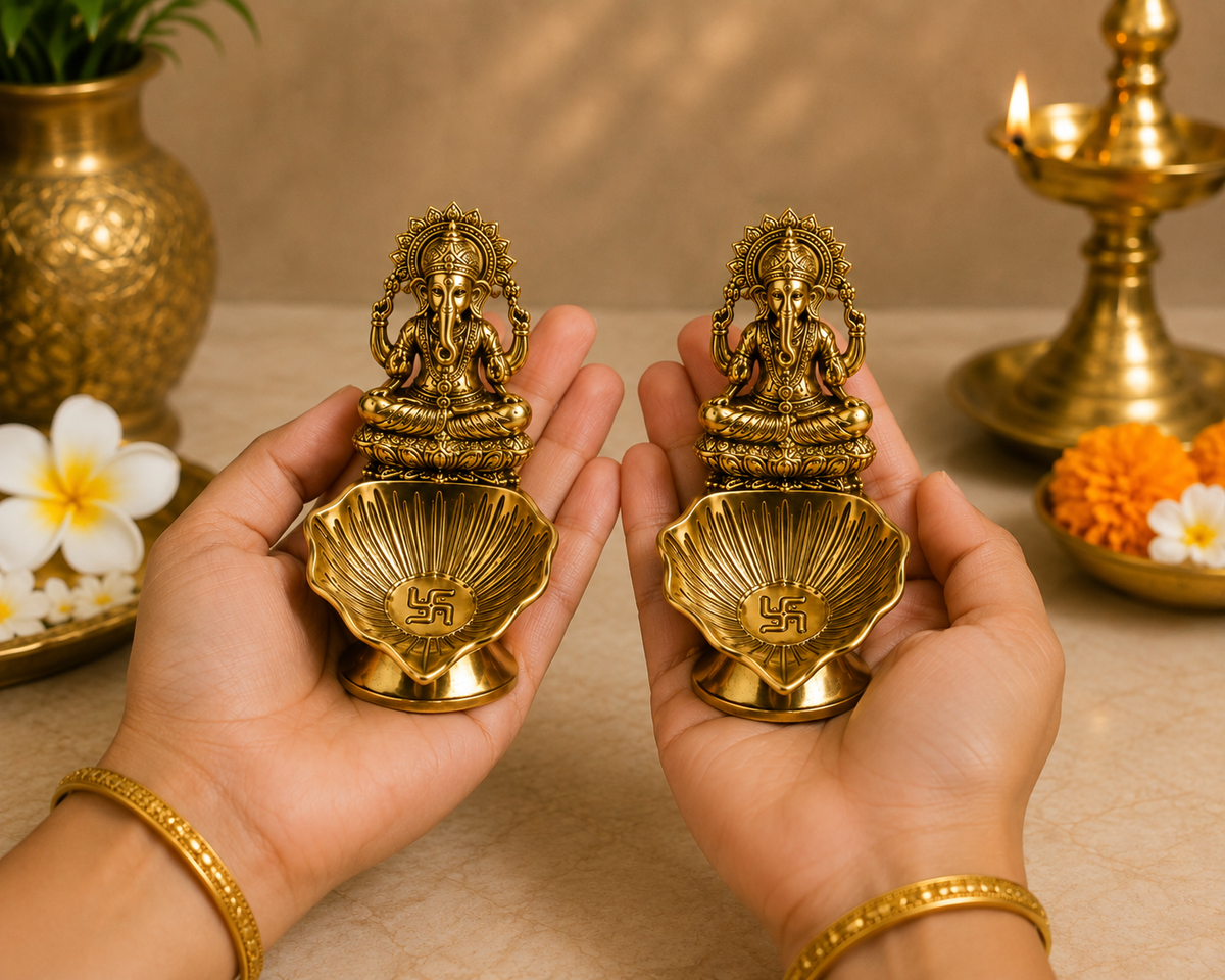 Golden laxmiji and ganesh ji God Idol Pair for Home Temple Decor