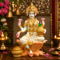 Goddess Lakshmi Ji White and Gold Lotus Idol for Home Decor
