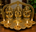 Golden Lakshmi Ganesh Saraswati Diya Pooja Stand
