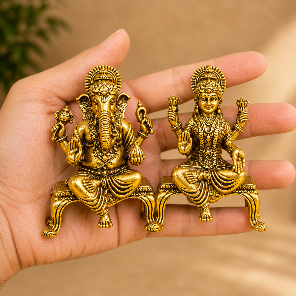 Golden Ganesh Lakshmi Idol Set for Home Puja