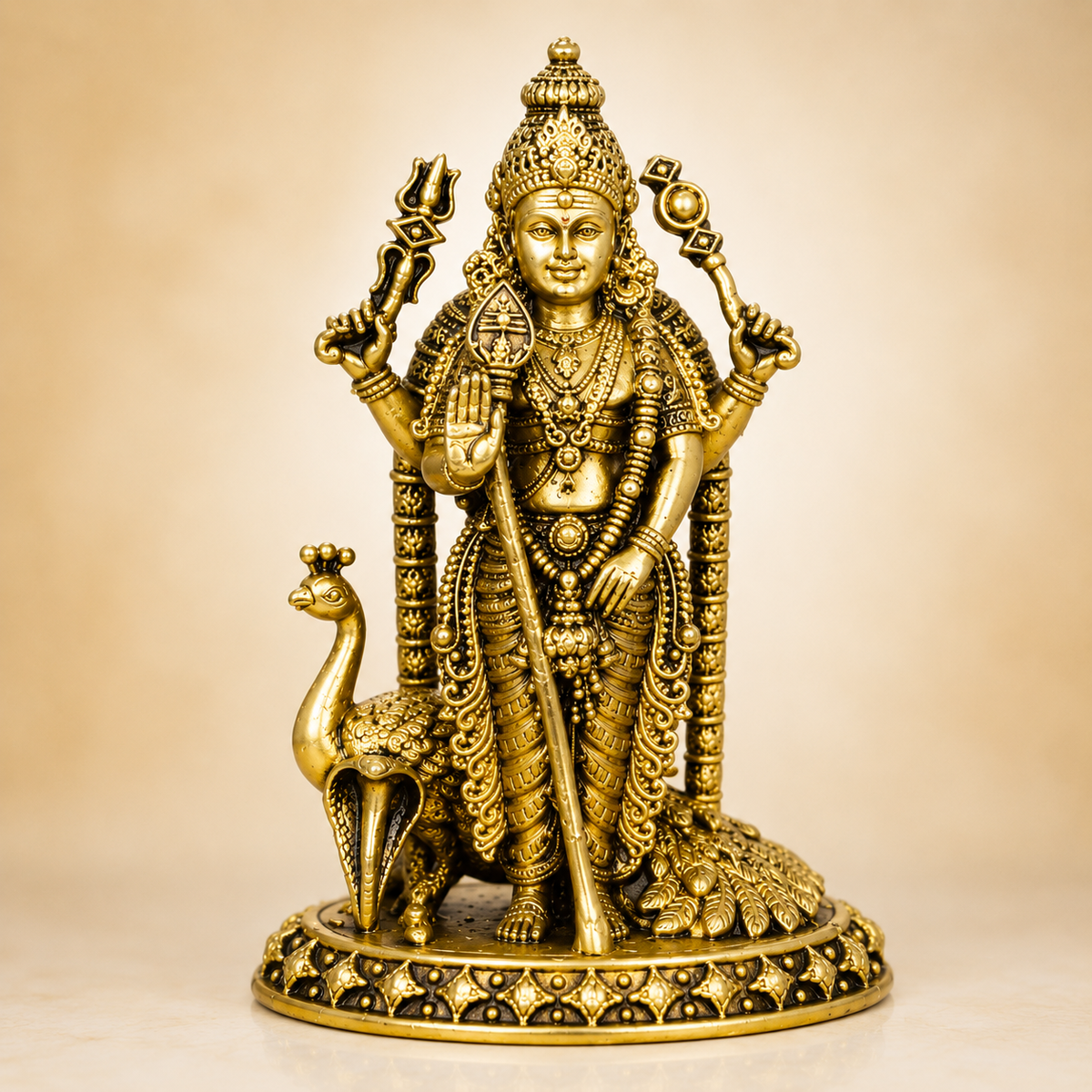Lord Murugan Brass Idol with Peacock