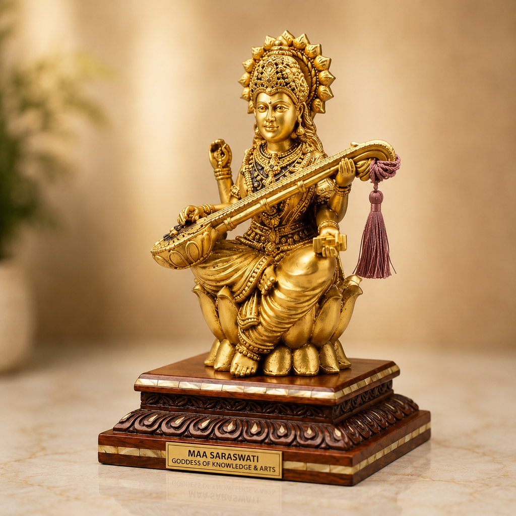 Premium Golden Maa Saraswati Idol with Veena