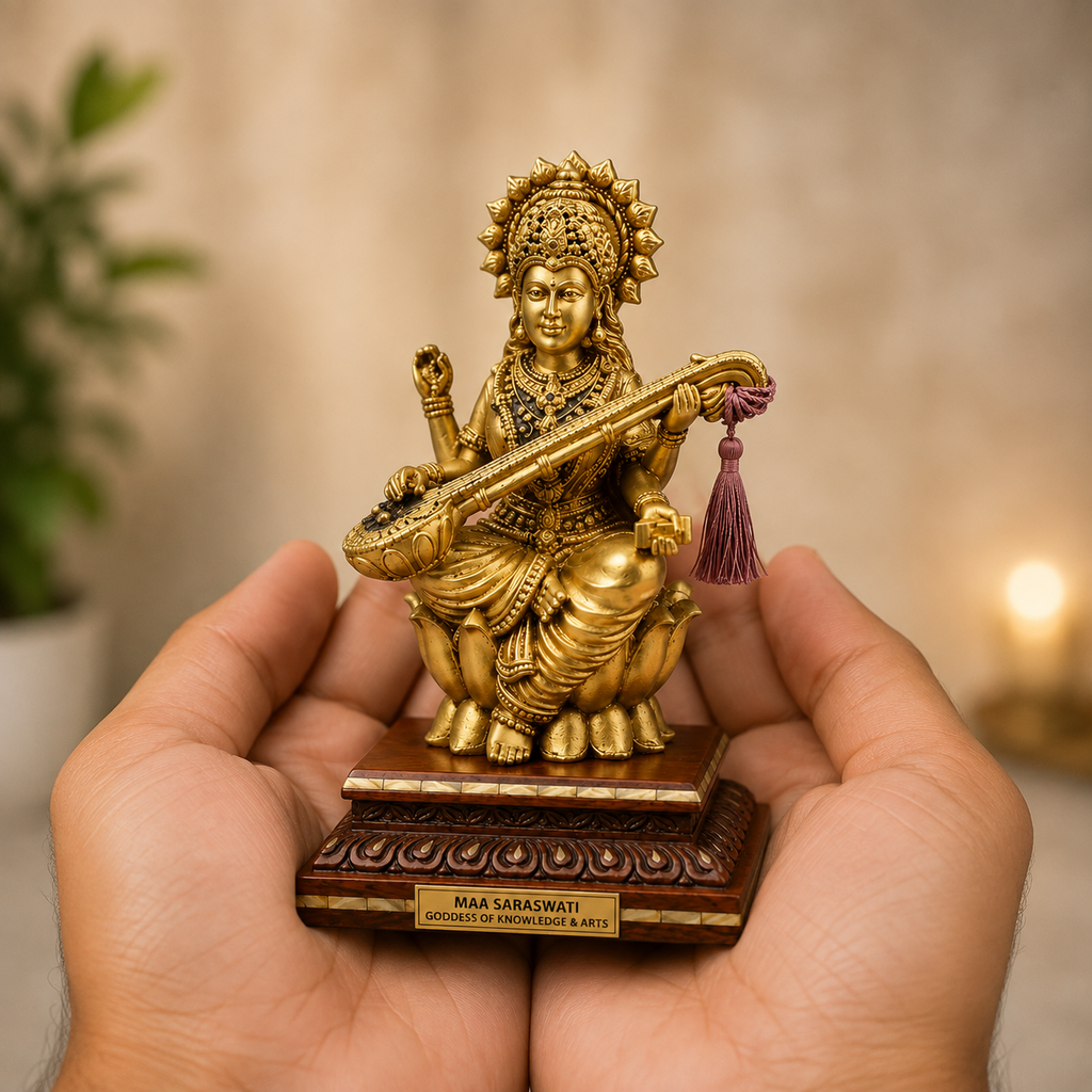 Premium Golden Maa Saraswati Idol with Veena