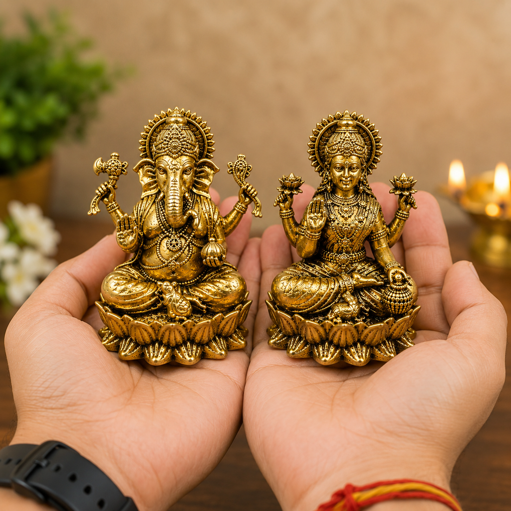 Golden Lakshmi Ganesh Ji Idol Set for Home Temple Decor