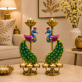 Premium Peacock Diya Candle Holder Set of 2
