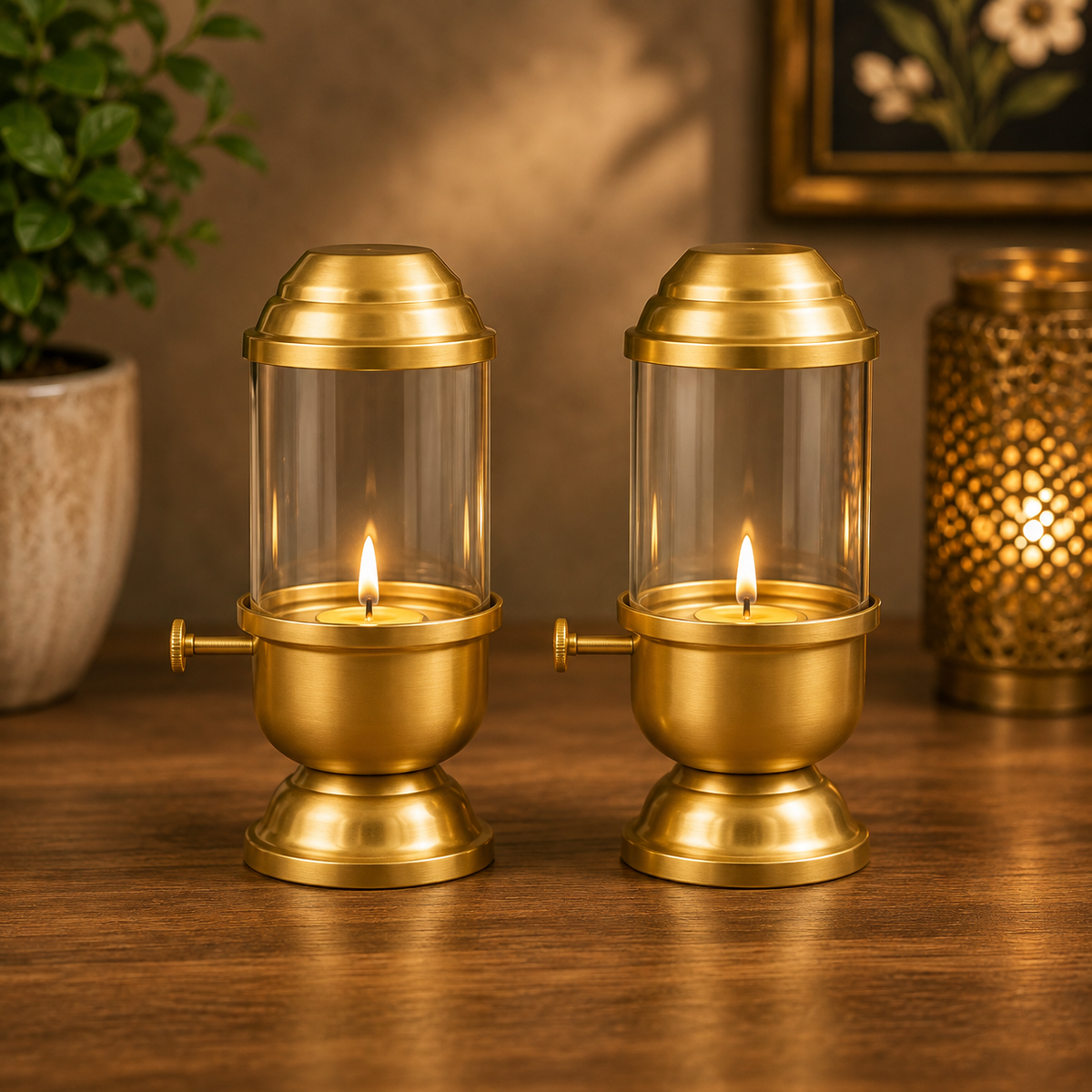 Premium Golden Glass Candle Holder Set of 2