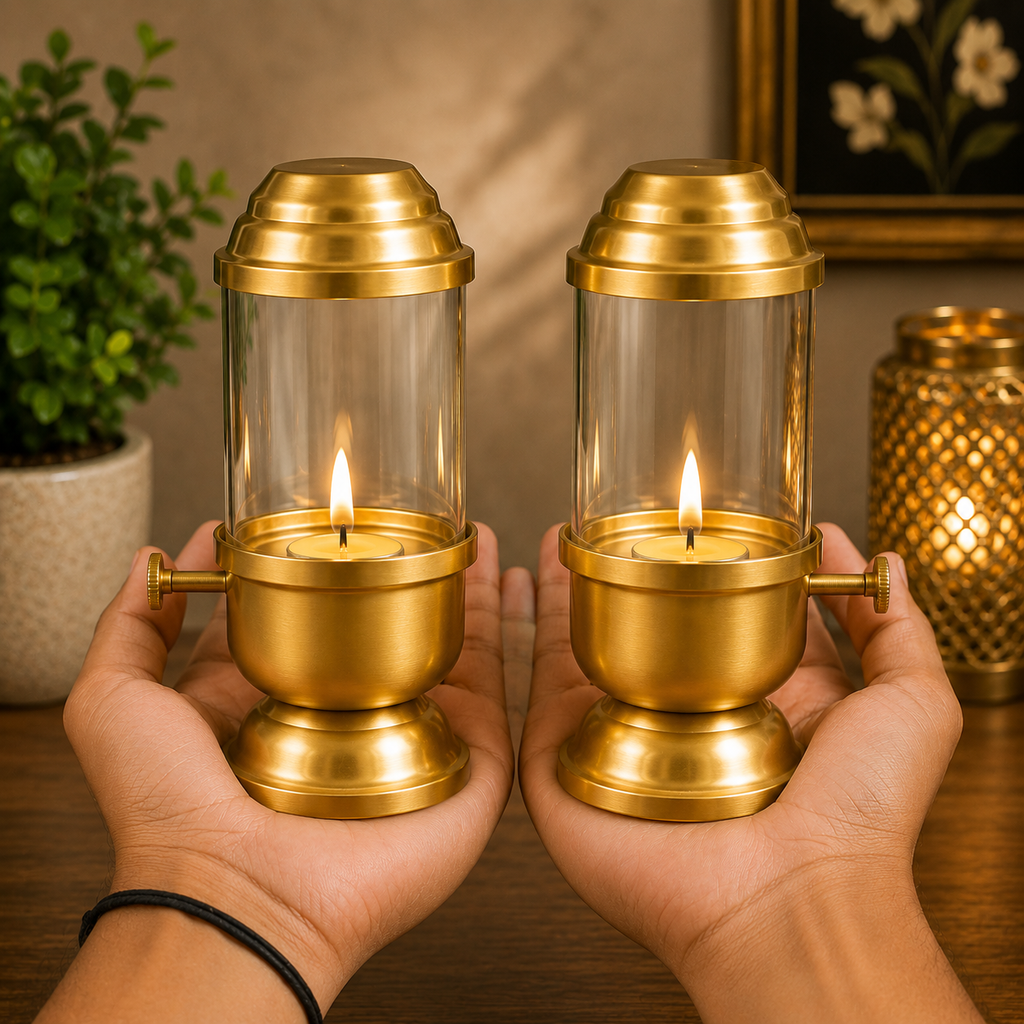 Premium Golden Glass Candle Holder Set of 2