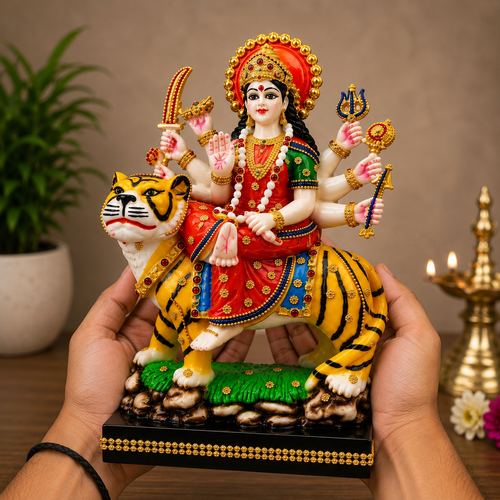 Goddess Durga Idol with Tiger for Home Temple Decor