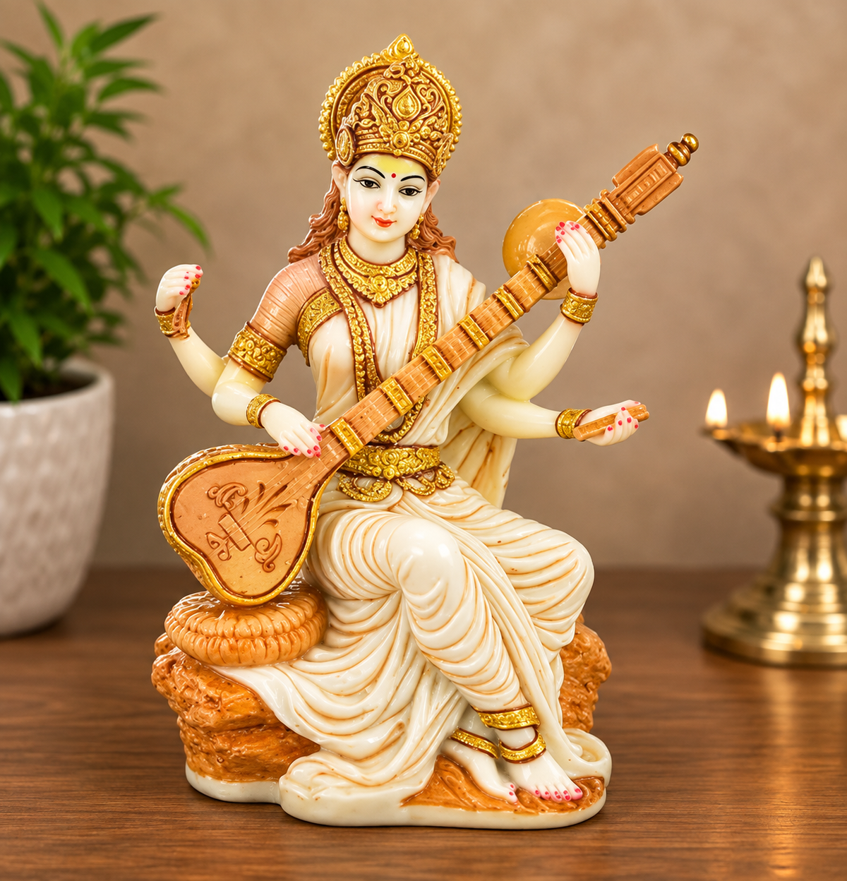 Goddess Saraswati Idol with Veena for Home Decor