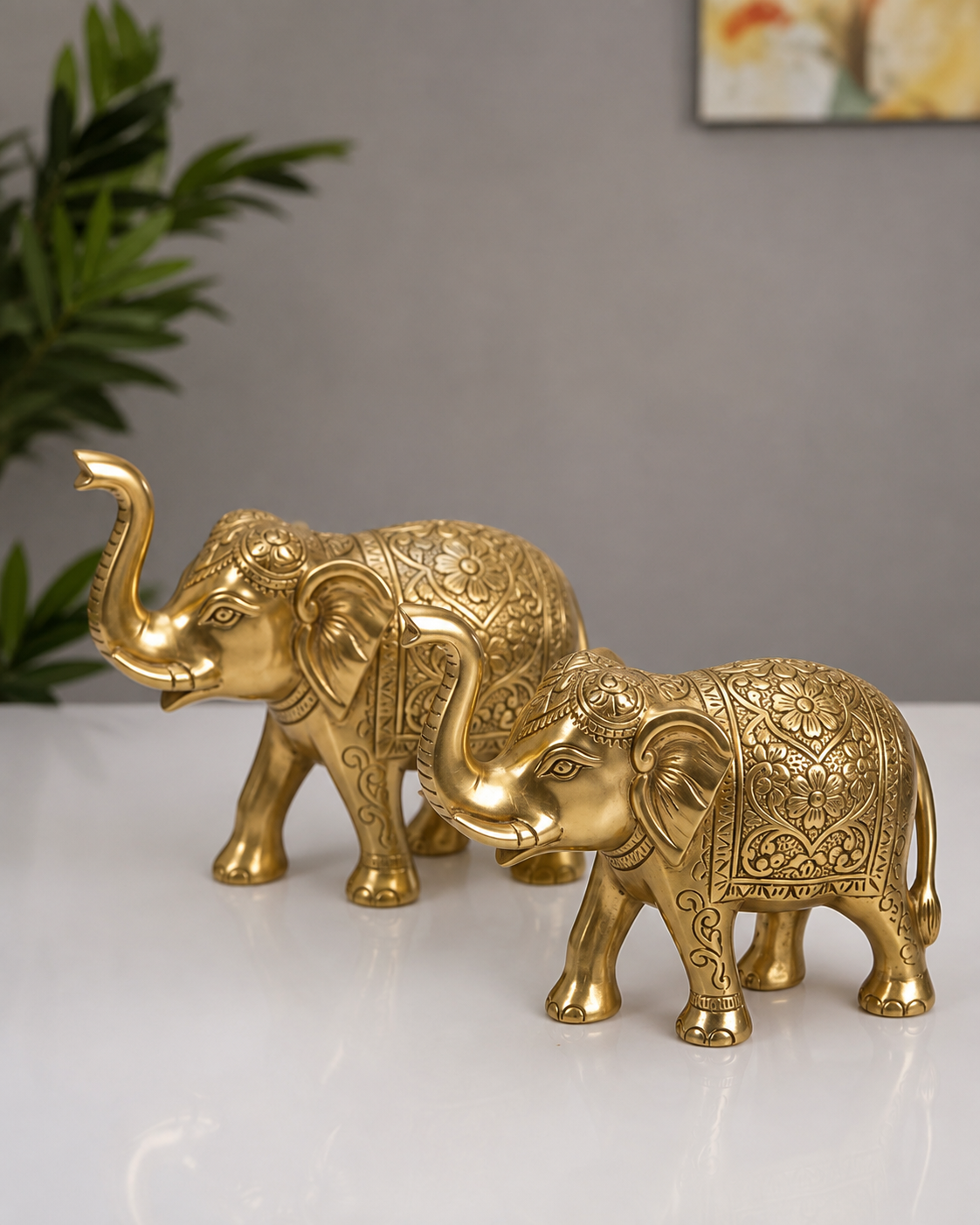 Golden Decorative Elephant Showpiece Set of 2