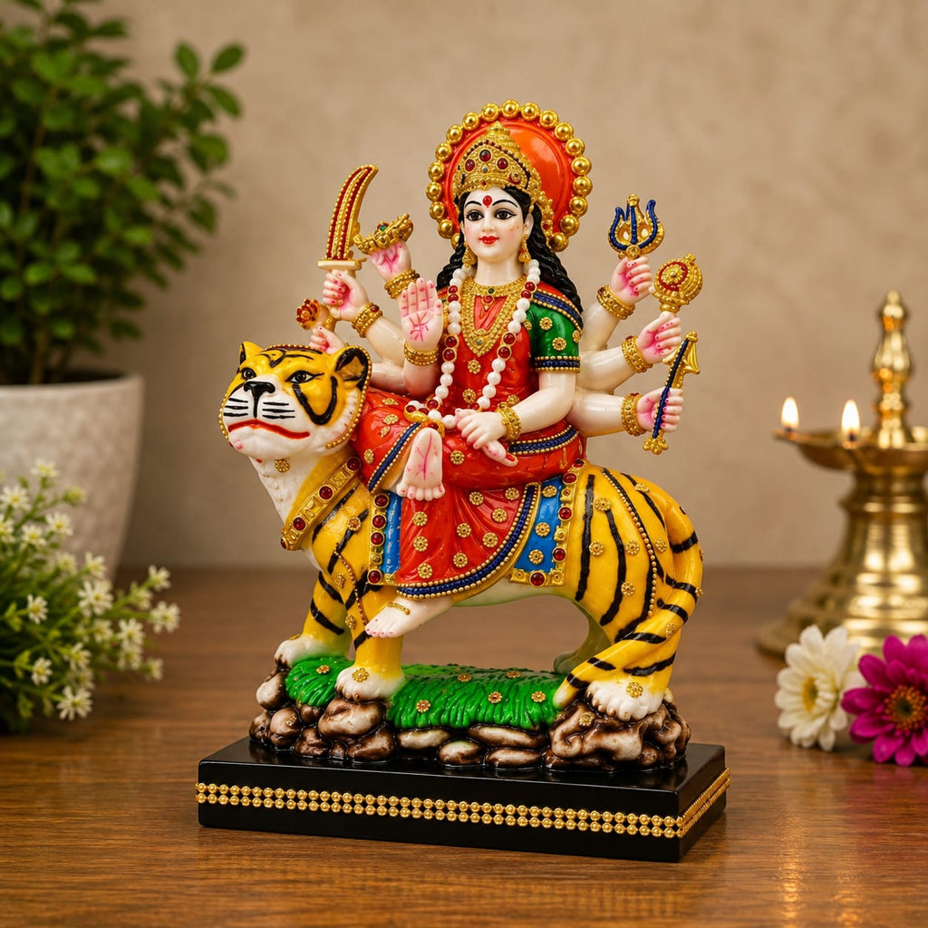 Goddess Durga Idol with Tiger for Home Temple Decor