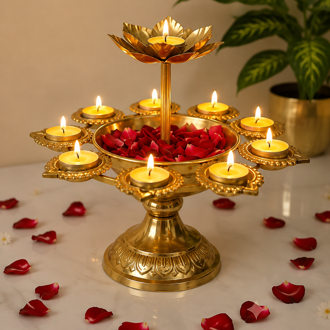 Premium Golden Lotus Diya Stand for Home Decor