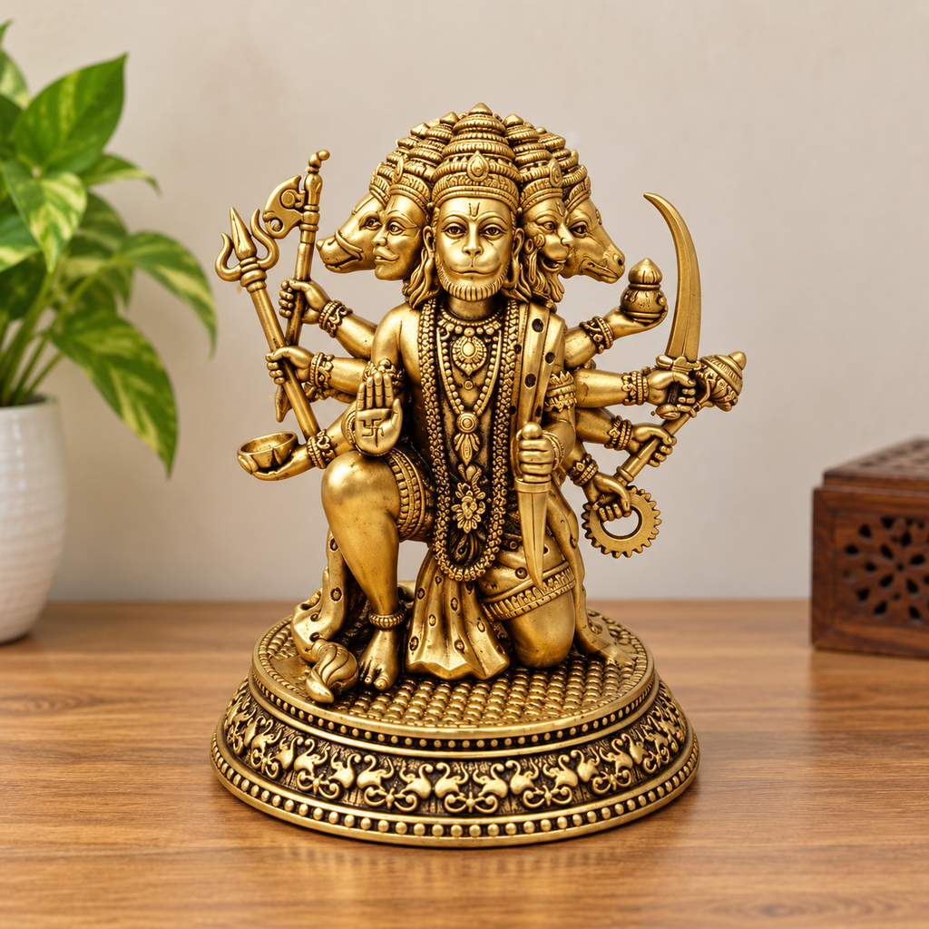 Panchmukhi Hanuman Ji Brass Finish Idol for Home Temple