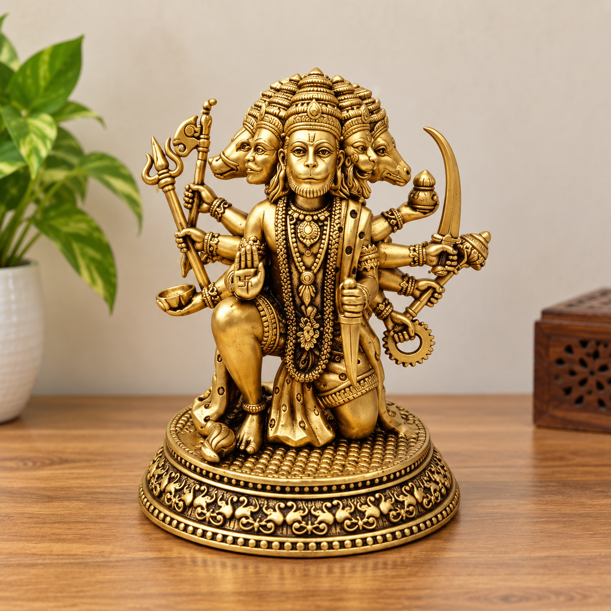 Panchmukhi Hanuman Ji Brass Finish Idol for Home Temple