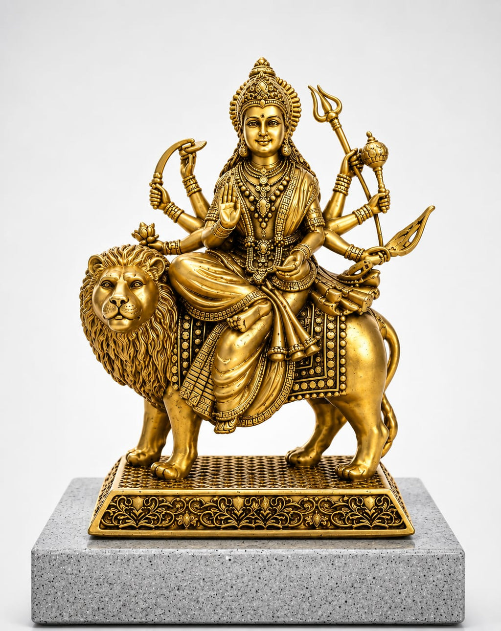 Golden Goddess Durga Ji Idol on Lion for Home Temple