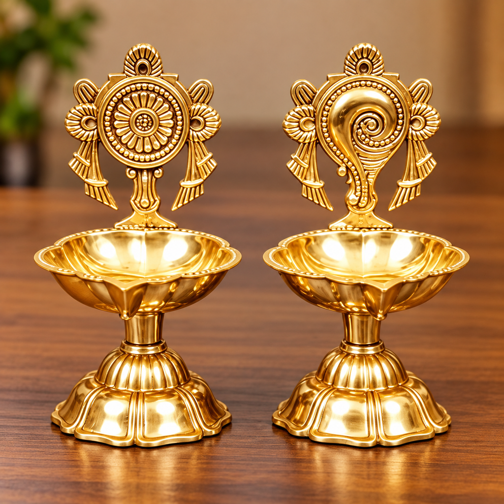 Antique Brass Decorative Diya Set for Pooja