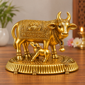 Golden Kamdhenu Cow with Calf Decorative Idol