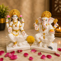 White and Gold Lakshmi Ganesh Decorative Idol Set