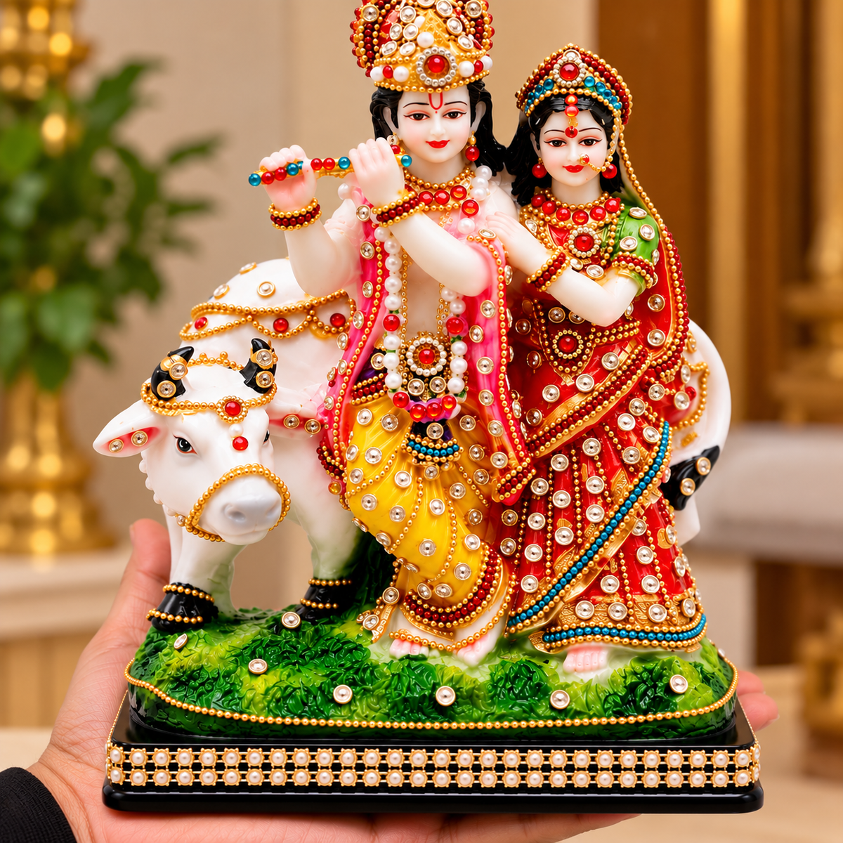 Decorative Radha Krishna with Cow Idol