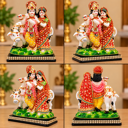 Decorative Radha Krishna with Cow Idol