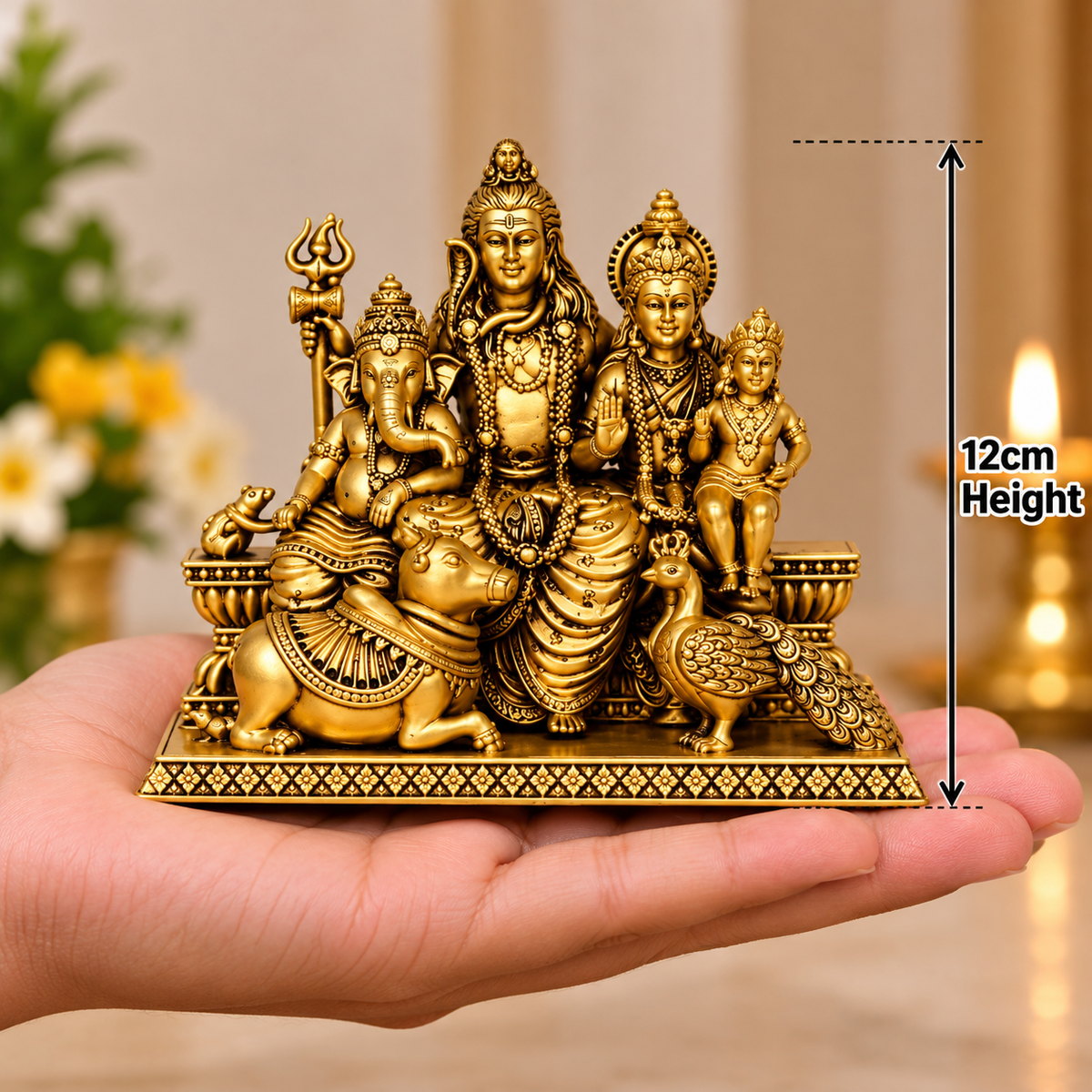 Golden Shiva Parvati Family Decorative Idol