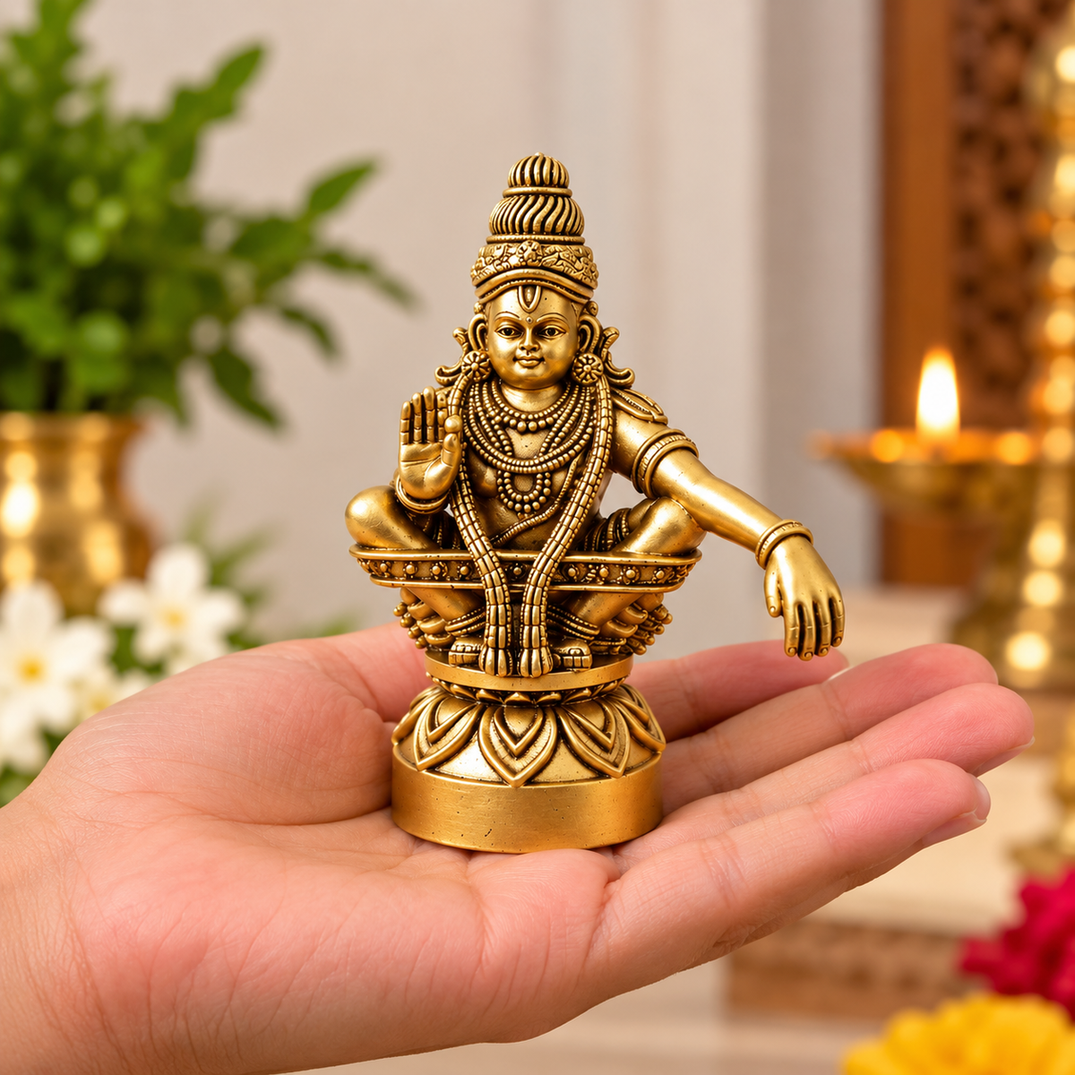 Golden Lord Ayyappa Swamy Decorative Idol