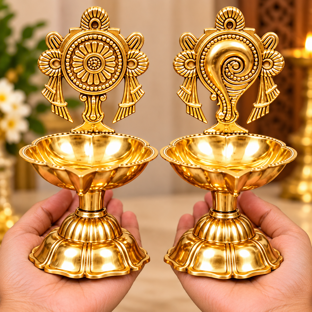 Antique Brass Decorative Diya Set for Pooja