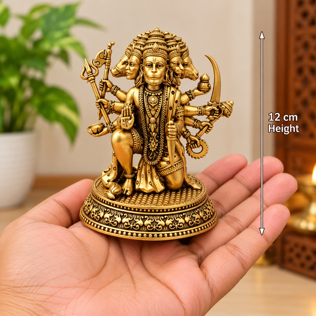 Panchmukhi Hanuman Ji Brass Finish Idol for Home Temple