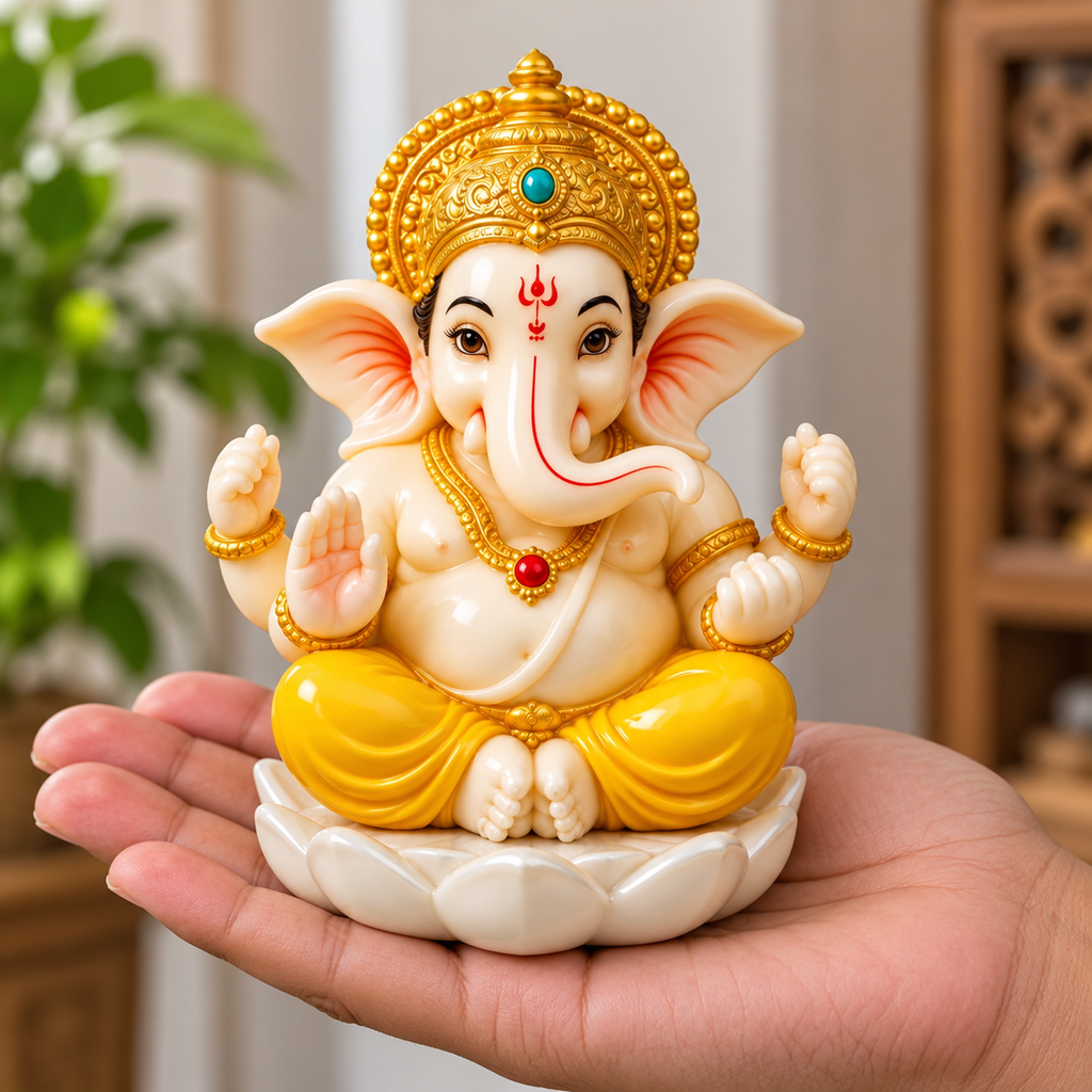 15cm Elegant Golden Ganesh Ji Idol for Home Decor