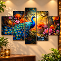 5-Piece Blue Peacock Wall Art for Home Decor