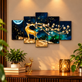 Golden Deer 5 Panel Wall Art for Home Decor