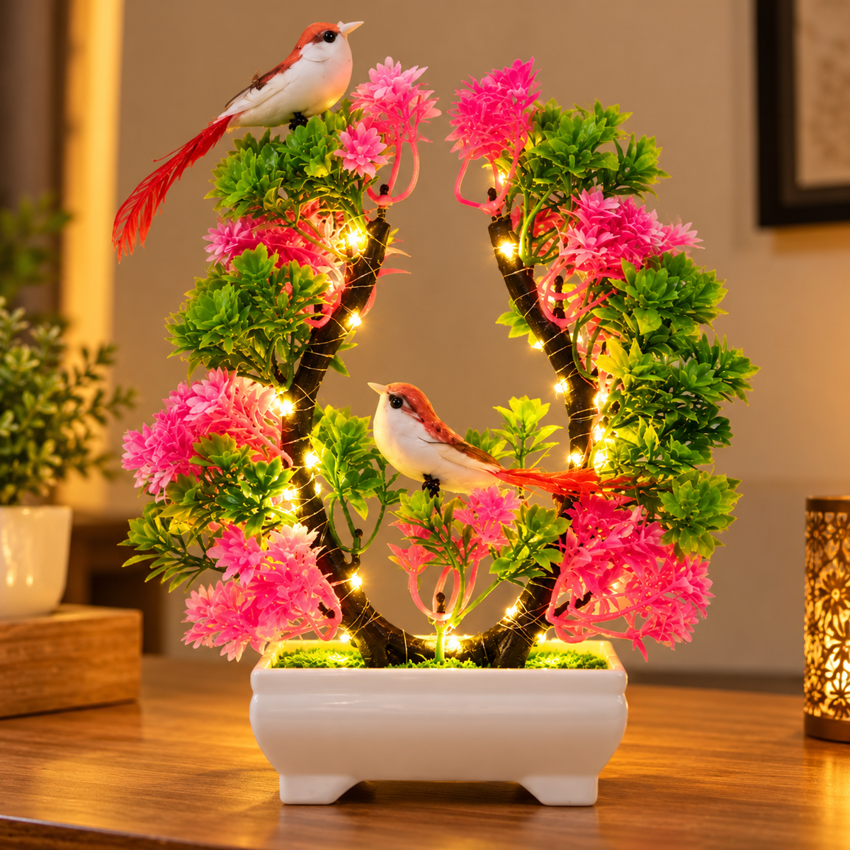 LED Artificial Bonsai Tree with Birds for Home Decor