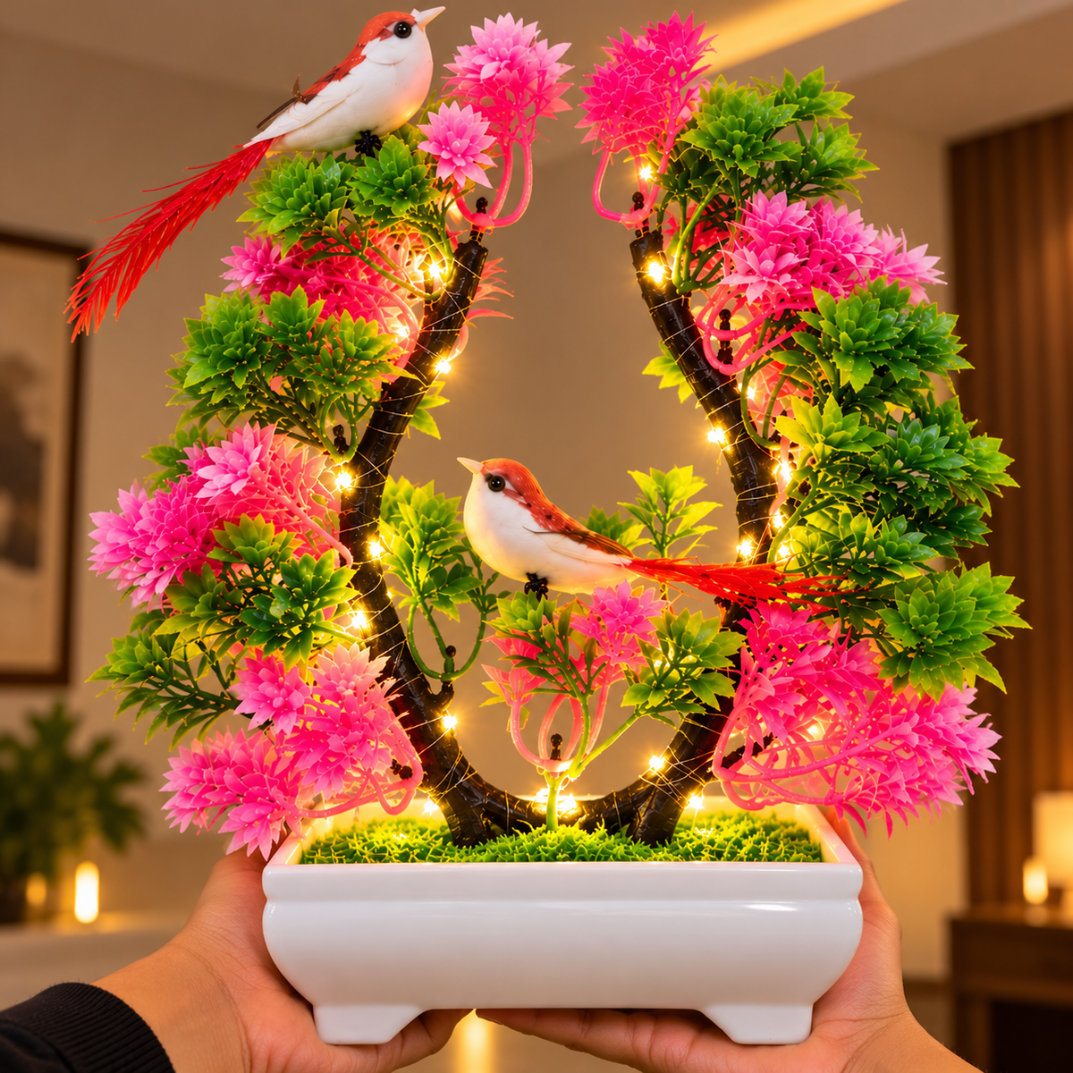 LED Artificial Bonsai Tree with Birds for Home Decor